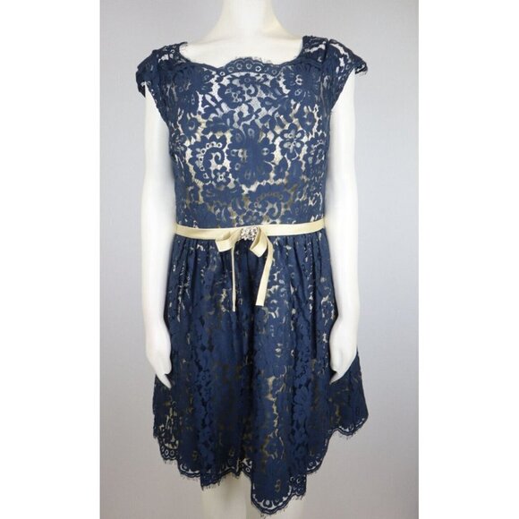 CHRISTINA WU - WOMEN'S NAVY BLUE LACE FIT & FLARE DRESS - SIZE 8 - Picture 4 of 8